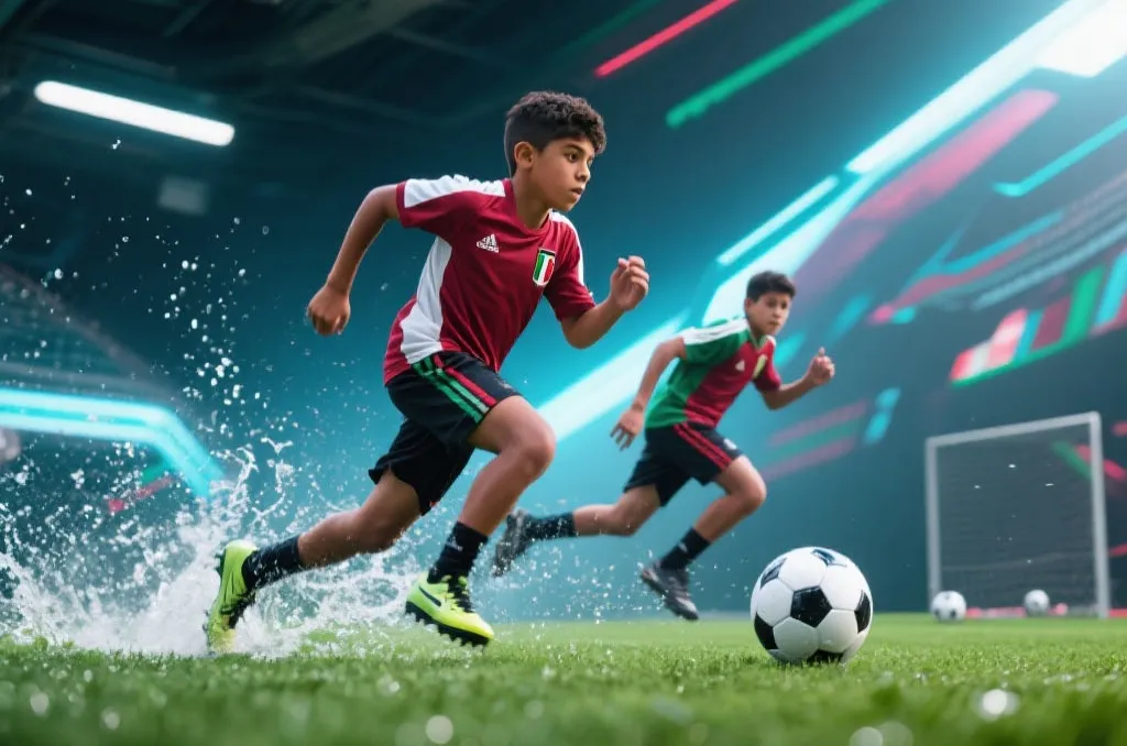 年轻墨西哥新秀在训练中冲刺争抢球权